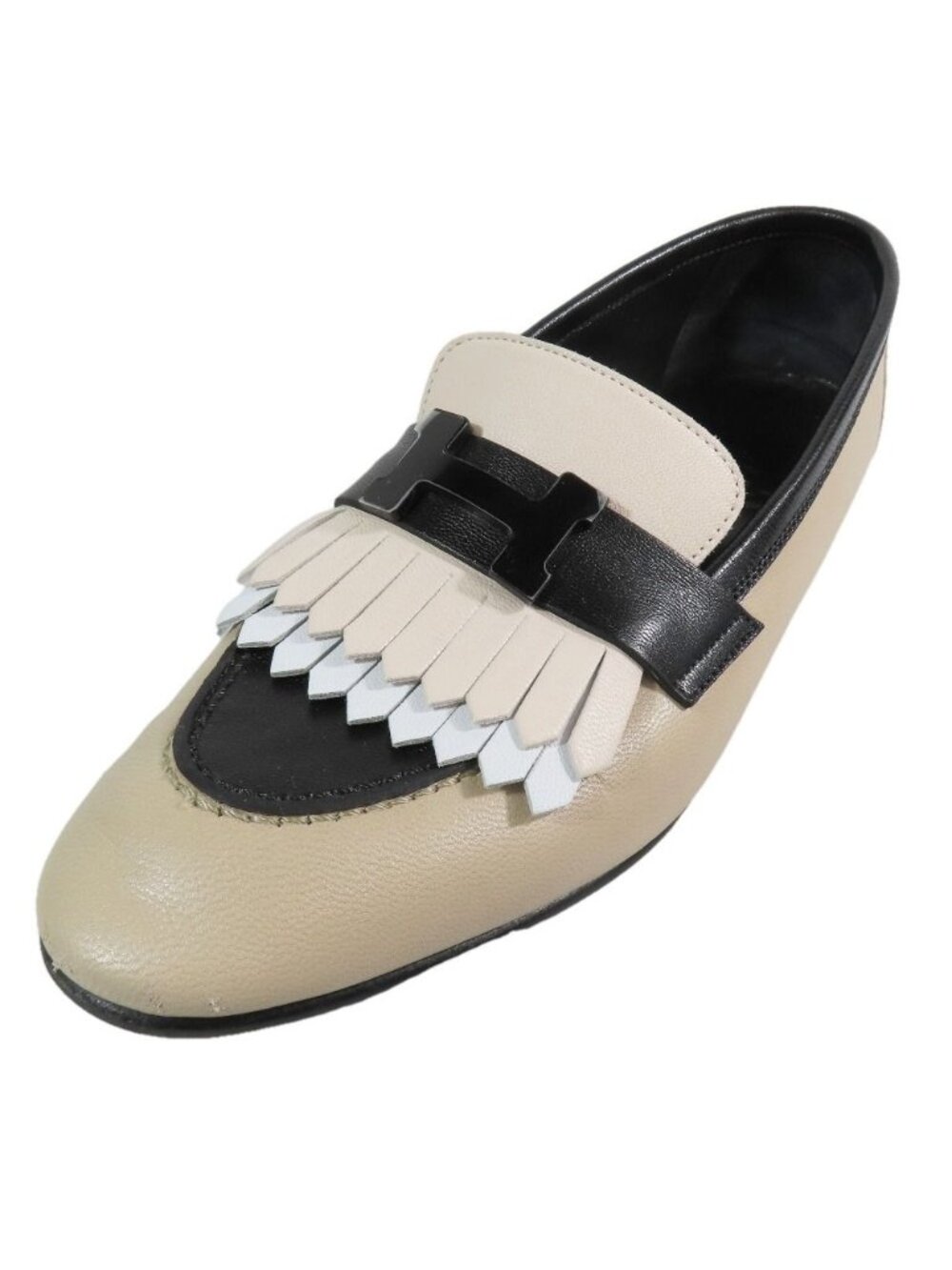 Hermes Royale Moccasins Loafers Tassel Logo Fringe Leather Shoes 35.5 Beige